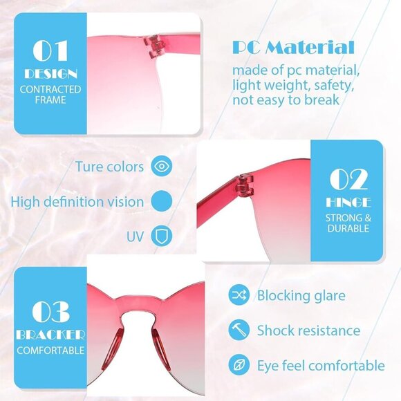 24 Pairs Colorful Glasses Transparent Rimless Round Fun Party Eyewear